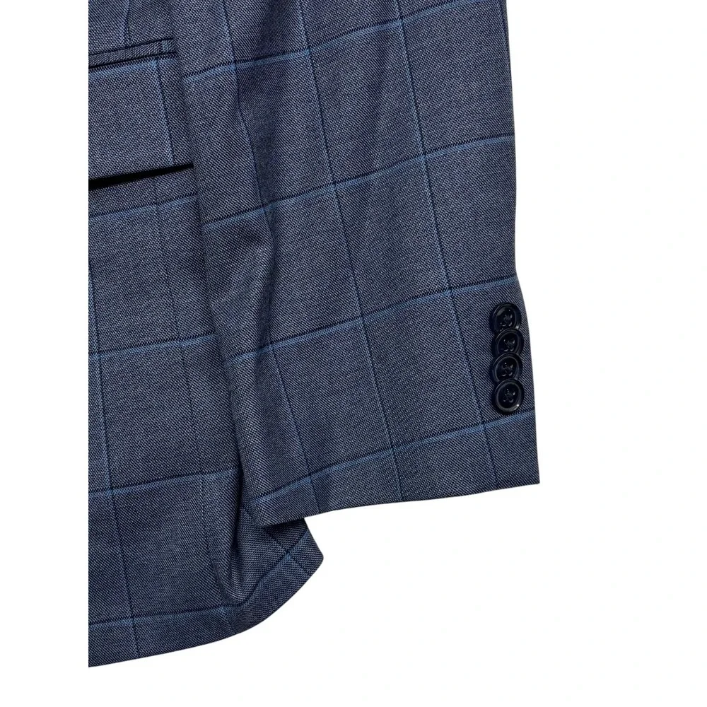 Tommy Hilfiger 38R Blue Sharkskin Windowpane Blazer Jacket Sport Suit Coat